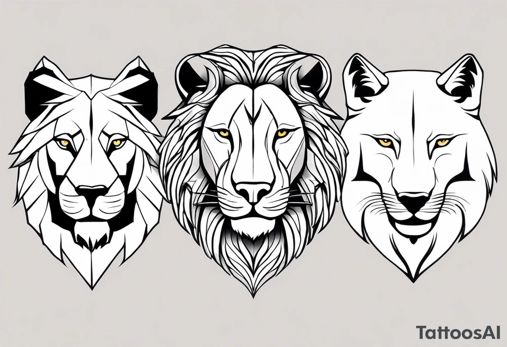 Face of a 1 Lion, 1 eagle, and 1 wolf tattoo idea