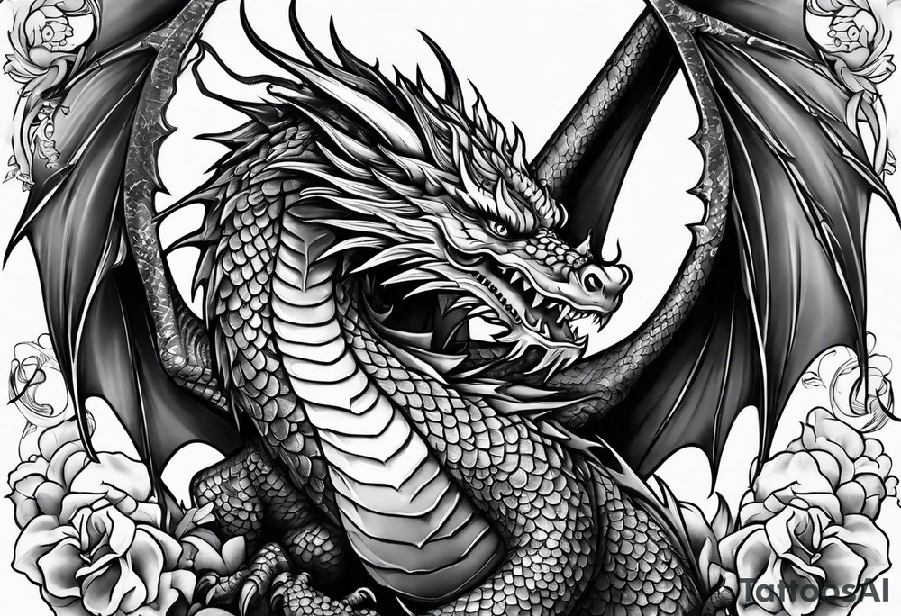 Dragon lighting in the backaround tattoo idea