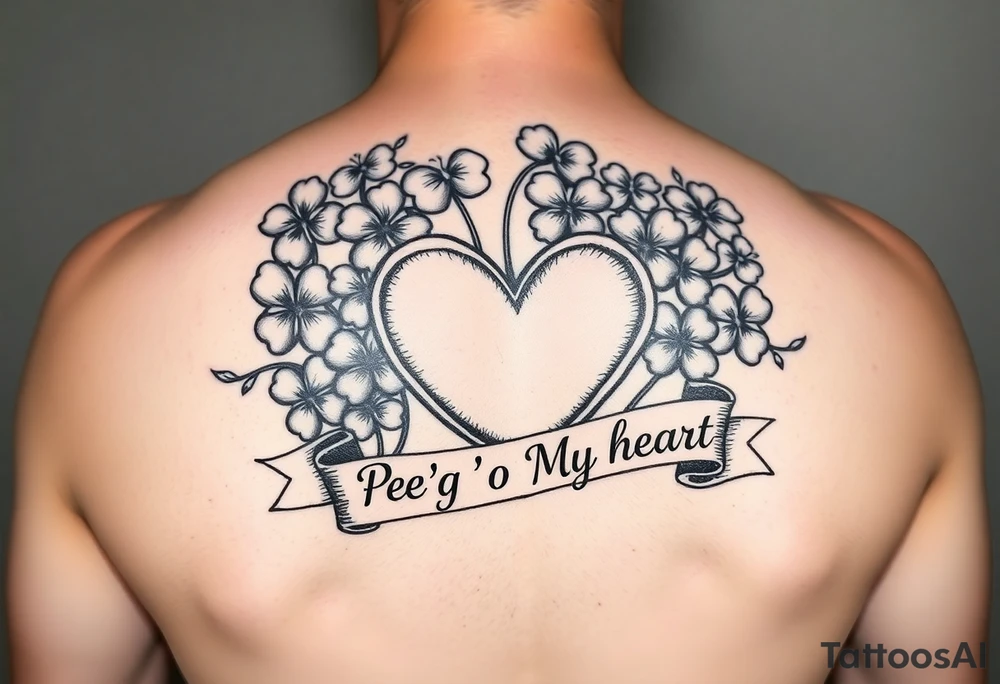Bunch of shamrocks with a big heart and a banner that says " Peg 'o My Heart " tattoo idea
