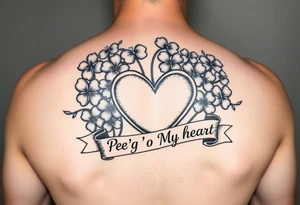 Bunch of shamrocks with a big heart and a banner that says " Peg 'o My Heart " tattoo idea
