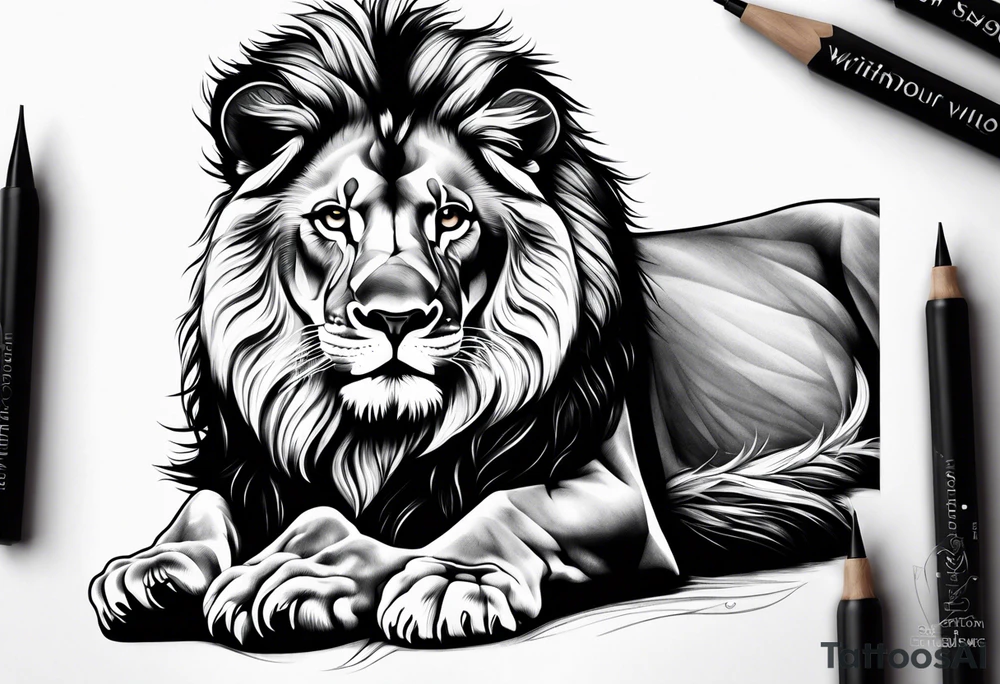 realistic laying lion tattoo idea