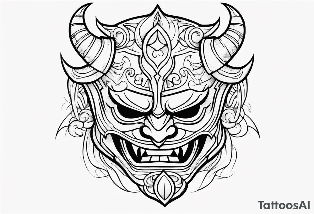 Protection against evil Oni mask tattoo idea