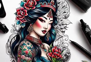 Asian Queen Of Spades tattoo sleeve tattoo idea