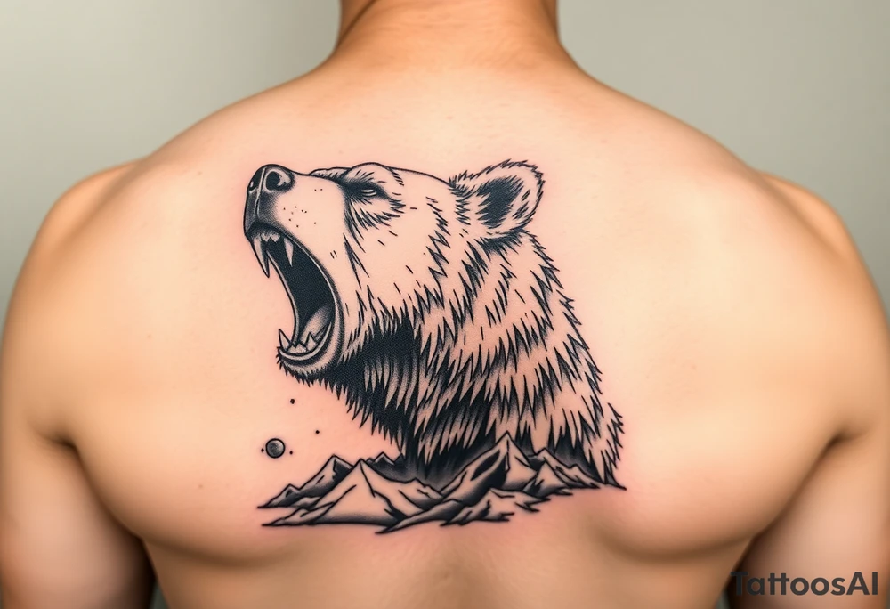 roaring bear,landscape. tattoo idea