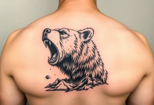 roaring bear,landscape. tattoo idea