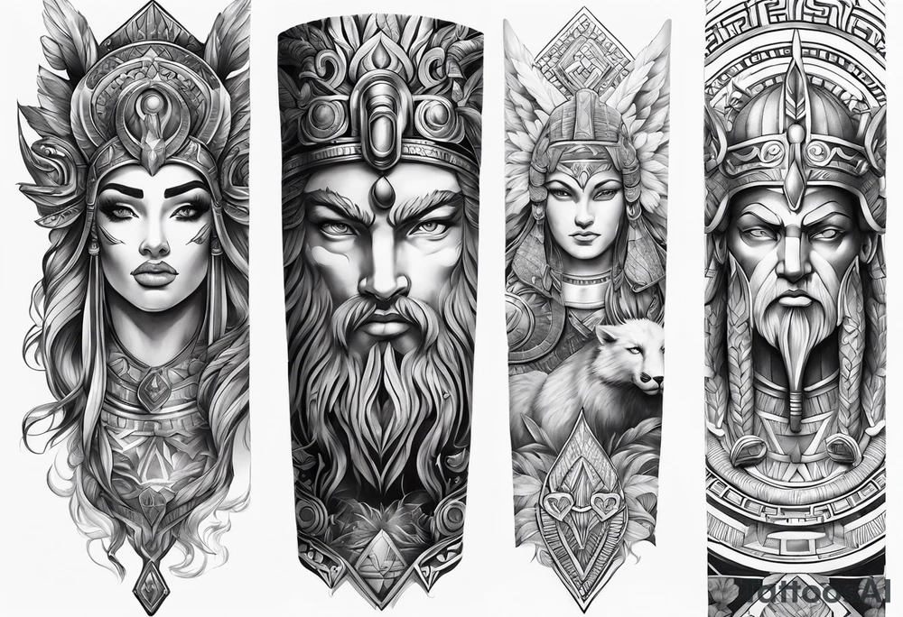 Arm sleeve. Mixed gods including.
Greek gods & Egyptian gods & norse gods tattoo idea