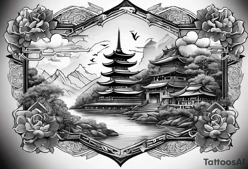 The background of the tattoo as a world map with a small buddhist shrine at the bottom for the back of a forearm tattoo idea