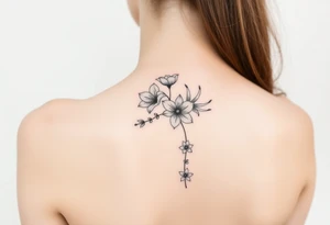 botanical tattoo with flowers such as tulips and lilies and cherry blossoms on the upper arm tattoo idea