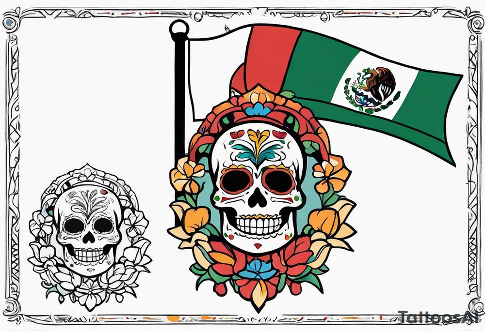 Mexican sleeve format with flag incorporated tattoo idea