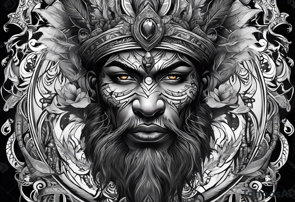 witch doctor, finely detailed, full bodied, dark fantasy style tattoo idea