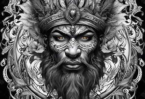 witch doctor, finely detailed, full bodied, dark fantasy style tattoo idea