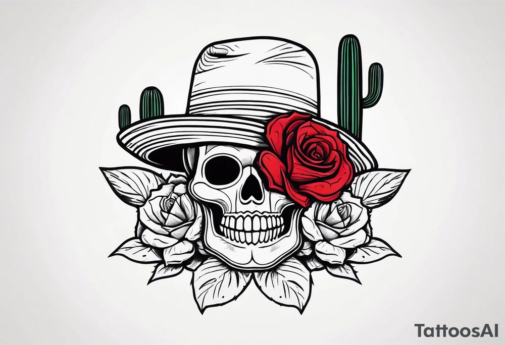 red rose, Mexican hat,  cactus, without skull, day of dead tattoo idea