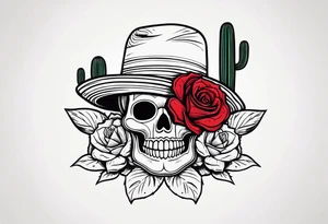 red rose, Mexican hat,  cactus, without skull, day of dead tattoo idea