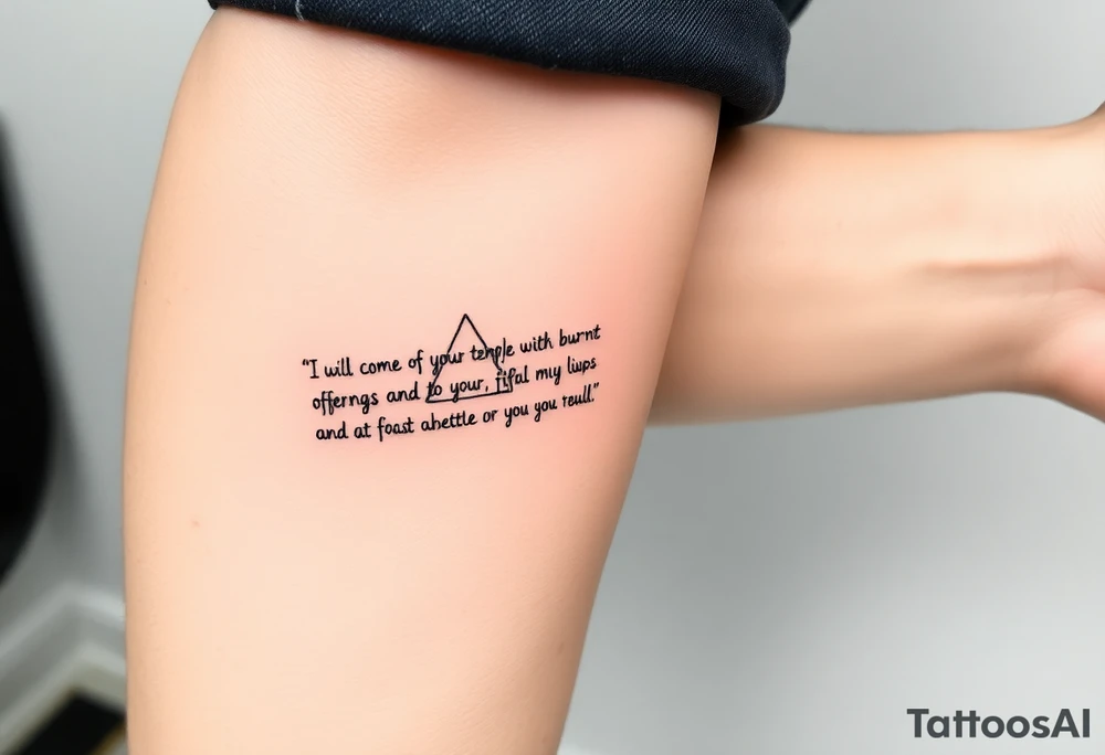 “I will come to your temple with burnt offerings and fulfill my vows to you— vows my lips promised and my mouth spoke when I was in trouble.” tattoo idea