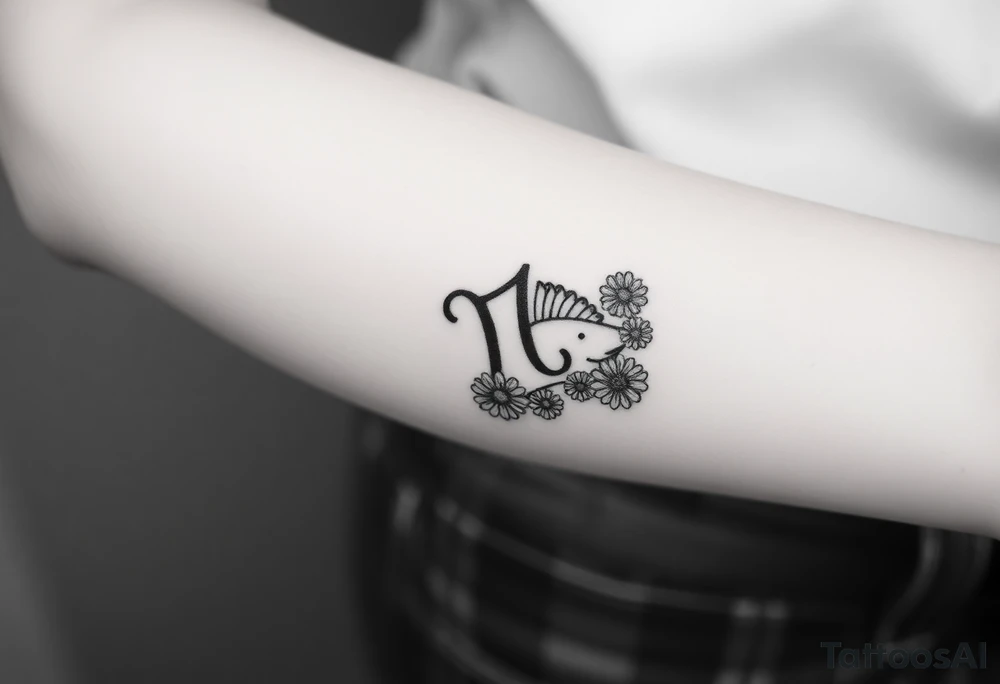 zodiac sign Pisces, surrounded by daisy's tattoo idea
