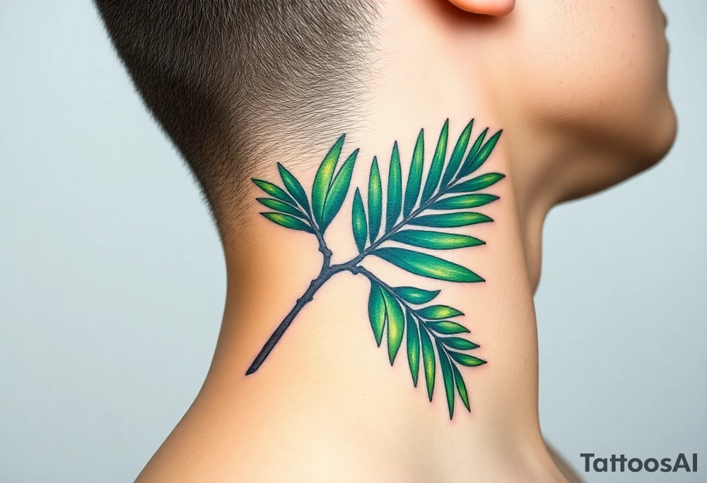 large palm leaves twisted following line side neck tattoo tattoo idea