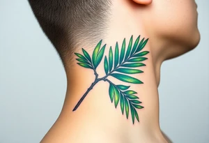 large palm leaves twisted following line side neck tattoo tattoo idea