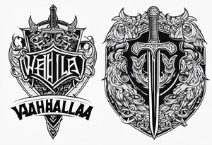 Valhalla scene sword shield tattoo idea