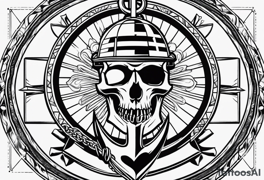 half anchor half helm
simple lines
no skulls tattoo idea