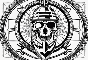 half anchor half helm
simple lines
no skulls tattoo idea