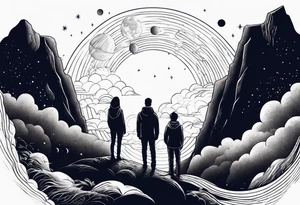 Two people standing together on Cliff looking at the universe tattoo idea
