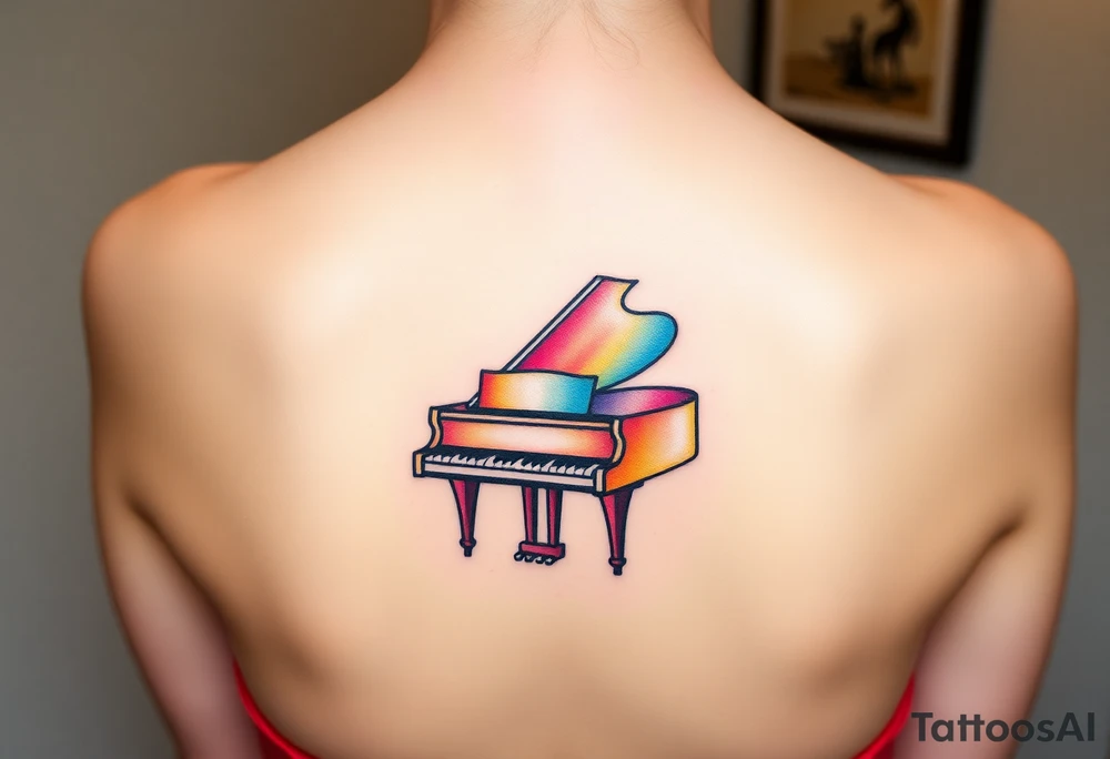 Colorful grand piano tattoo idea