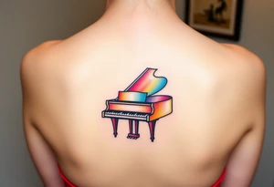 Colorful grand piano tattoo idea