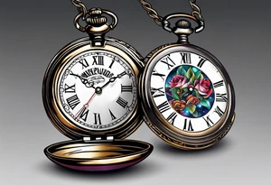 broken pocket watch galaxy tattoo idea