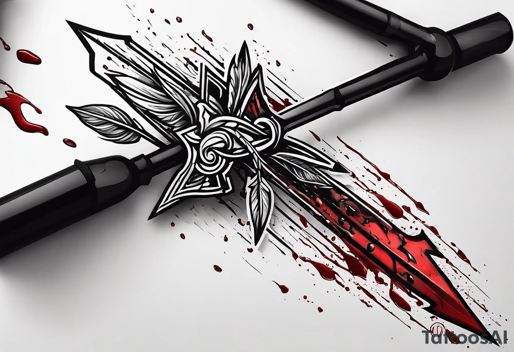 an arrow with only one drip of blood on the tip of it simple line art tattoo idea