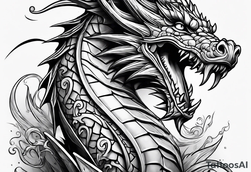 Cute Dragon broken roman columns tattoo idea