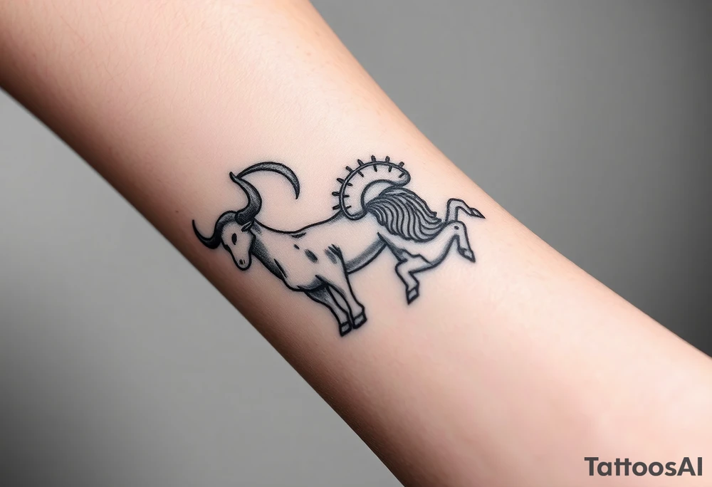 Male forearm combining Taurus and Aquarius tattoo idea