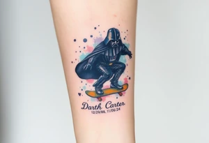 Darth Vader skateboarding > bullets > in loving memory > colors
add words "Darth Carter" to skateboard
add date 12/29/88-01/06/24 tattoo idea