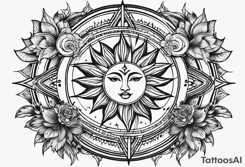 sun and moon line spirituality tattoo idea