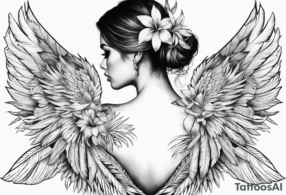 wing, flower, palm, sea tattoo idea