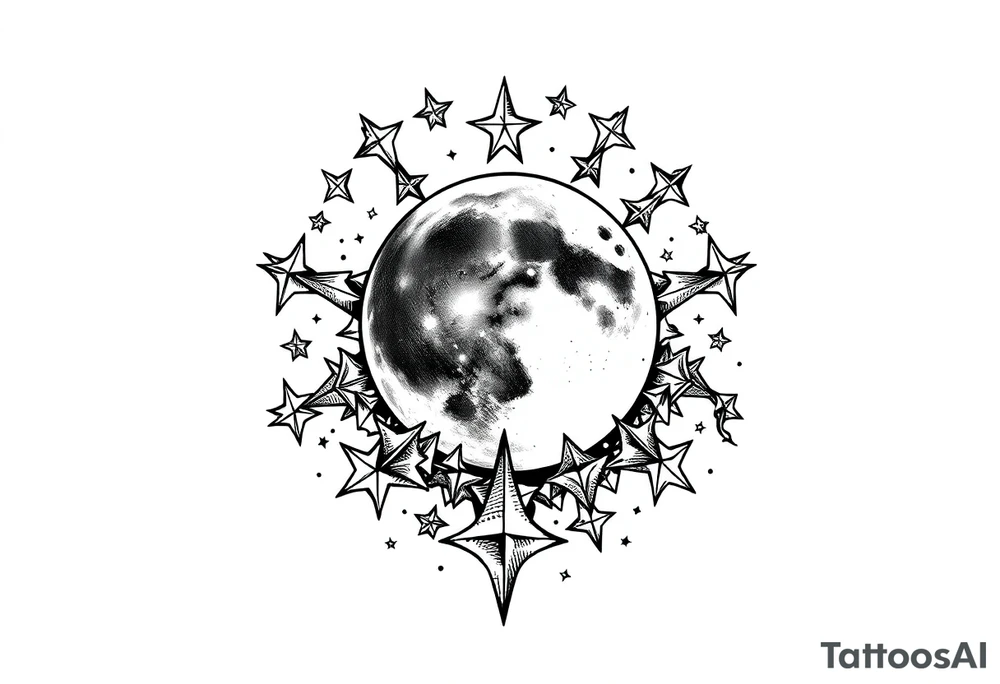 1x10^23 surrounded by cascade of stars and moon tattoo idea