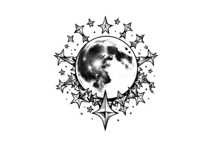 1x10^23 surrounded by cascade of stars and moon tattoo idea