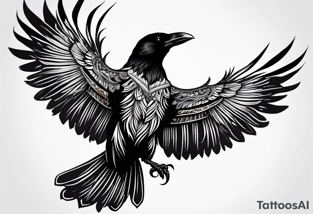 crow with open wings, only the outlines tattoo idea