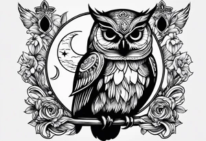 Owl with moon and cardinal tattoo idea