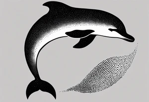 simple dolphin silhouette, in soft gray tone, stippled shading, little bit of dotwork, white background tattoo idea
