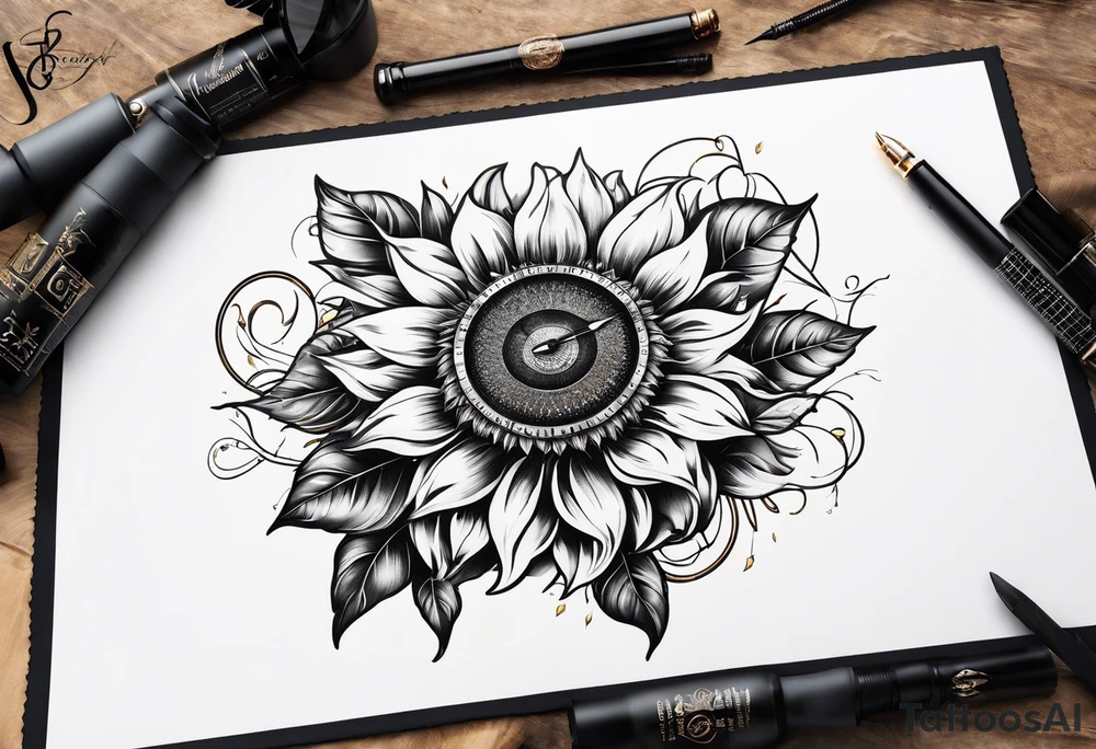 Sunflower next to a compass tattoo idea