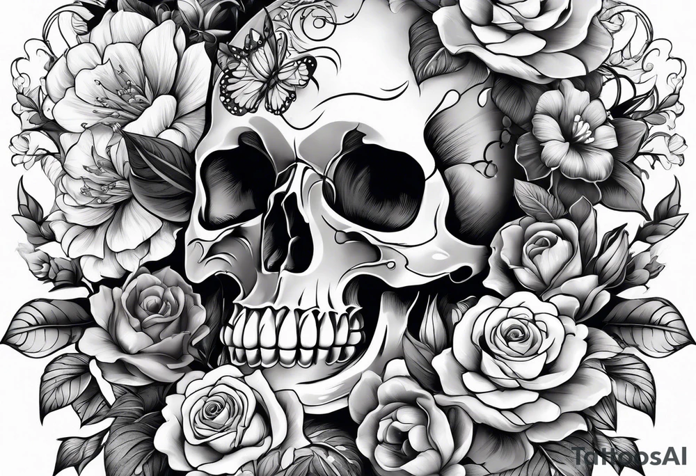 Upper arm sleeve skulls and flowers tattoo idea Upper arm sleeve skulls and flowers tattoo idea