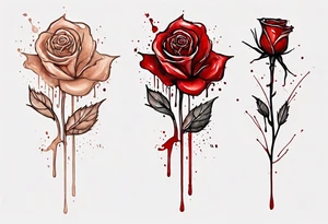 rose flower, one line, red blood dripping from the flower, tall, watercolor on light brown skin tattoo idea
