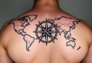antique compass rose overlaid on weathered world map with sailing ships tattoo idea