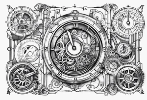 steampunk clock and machine parts tattoo idea