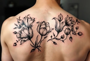 Tulips and flowers path going across my hips tattoo idea