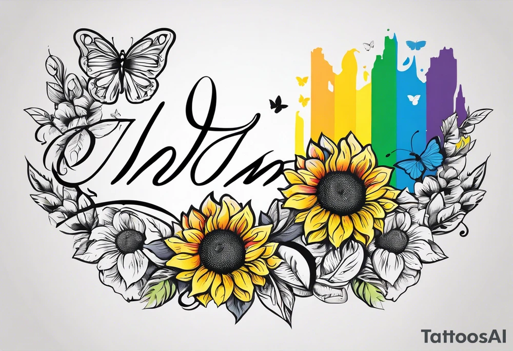 Memorial arm sleeve for mom with rainbow sunflowers and butterflies tattoo idea