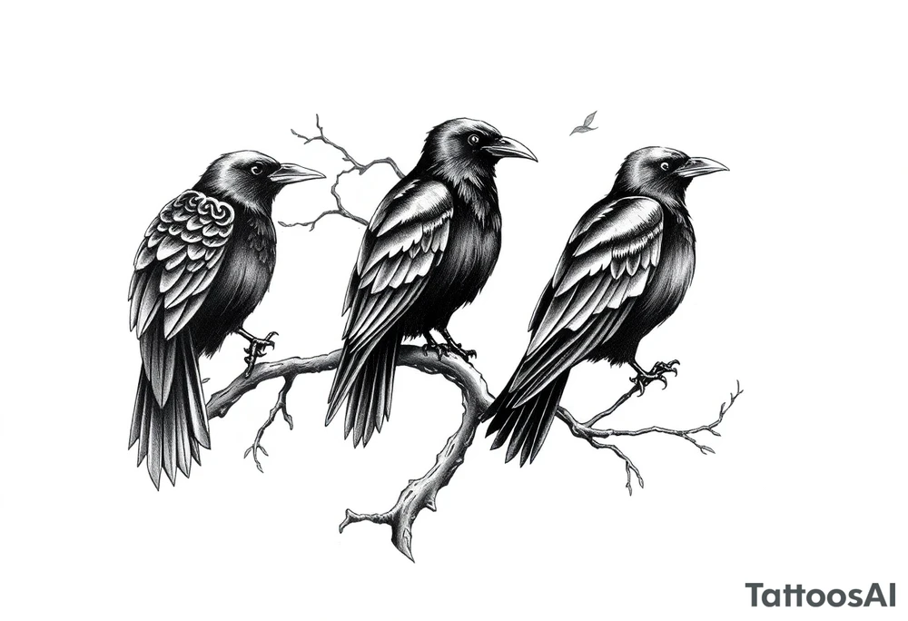 Irish shoulder tattoo, that is non-religious and has a Celtic tree and tribal ravens tattoo idea