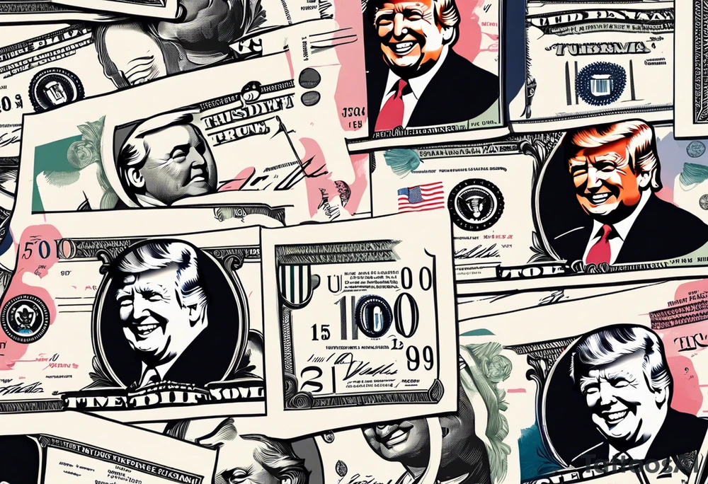 U.S. bills with President Trump laughing. tattoo idea