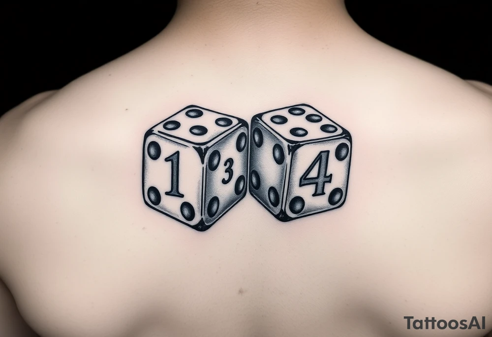 2 dices with numbers 1,3,4 showing tattoo idea