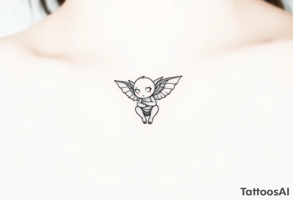 Misfit tiny goblin with wings tattoo idea